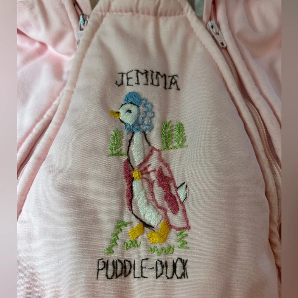 VINTAGE BEATRIX POTTER Quiltex Puddle‎ Duck Pink Snowsuit Infant Embroidered